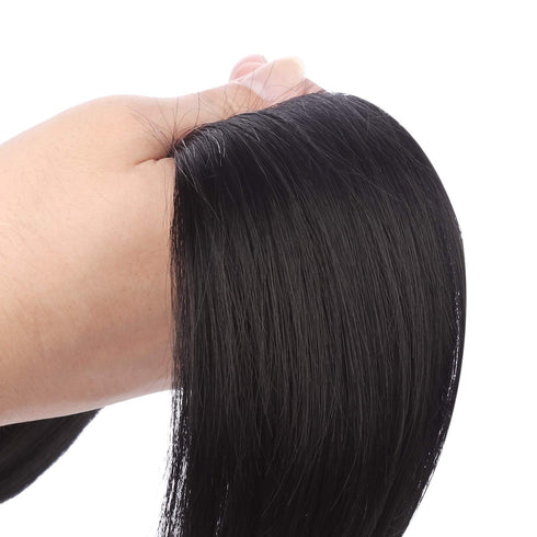 SEIKEA Clip in Ponytail Extension Wrap Around, 20 Inch Long Straight Natural Soft Synthetic Hairpiece for Women, Black