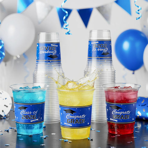 KaTiSeMo 2026 48 Pack 16 oz 2026 Graduation Cups - Class of Plastic Cups, Blue and White Graduation Party Cups, Rigid
