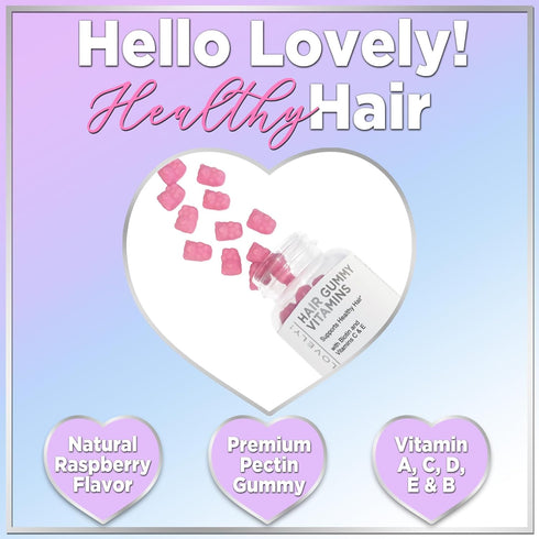 Hello Lovely! Hair Vitamins Gummies, 120 Gummy Bears, Biotin 5000 mcg, Vitamin E & C for Hair Growth