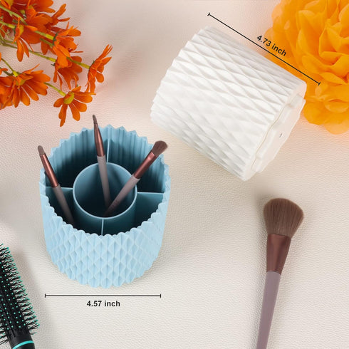 Makeup Brush Holder Organizer, 360° Rotating Multi-Functional Pen Holder for Desk, Storage Cup for Beauty Tools - White