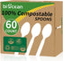 100% Compostable Heavy Duty Disposable Soup Spoons, 60 Count Eco Friendly Flatware for Party, Camping, Weddings - Ivory