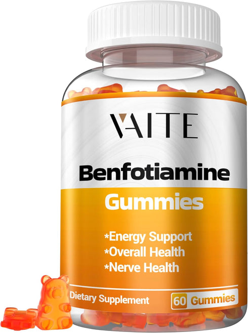 Benfotiamine Gummies with L-Leucine, Essential Vitamin B1 Complex, Non-GMO, Vegan, Gluten-Free