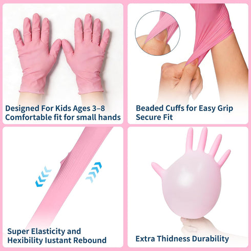 LIXTONGR Free(4 3-8,50 Kids Nitrile Gloves Disposable, Latex Free & Powder Mil), Toddler Gloves for Kids Ages PairXXS