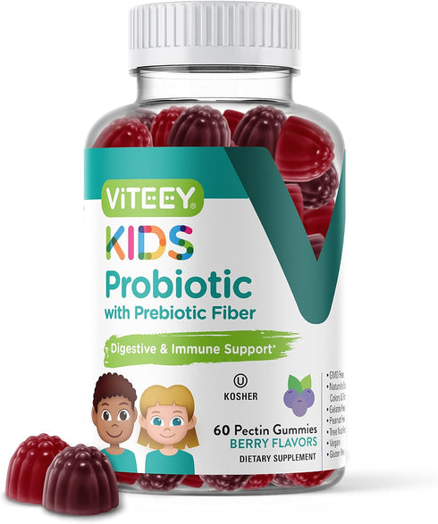 Probiotic Gummies for Kids Plus Prebiotics Fiber - 2 Billion CFUs - Chewable Probiotic Berry Flavored Gummy