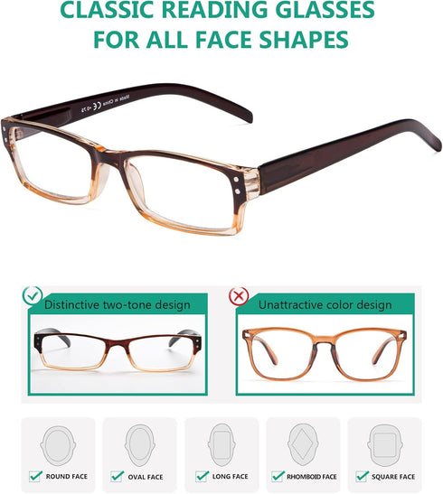 Eyekepper Reading Glasses - 4 Pack with Two-Tone Reader Sunglasses for Men, Women Reading Under The Sun