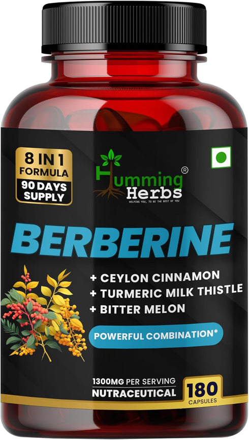 Humming Herbs Berberine Supplement 1300 Mg 8in1 Formula with Ceylon Cinnamon, Milk