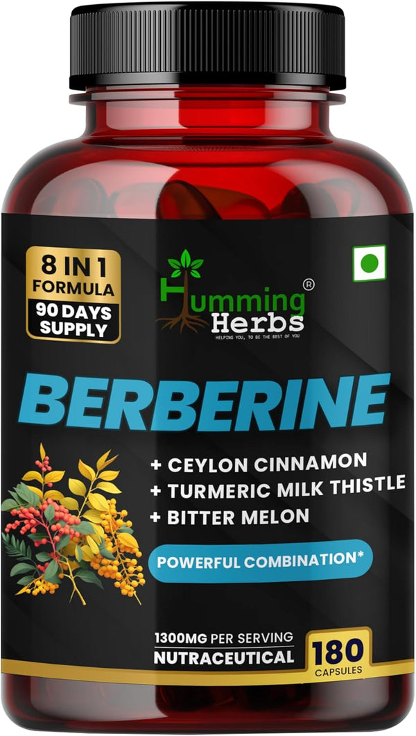 Humming Herbs Berberine Supplement 1300 Mg 8in1 Formula with Ceylon Cinnamon, Milk