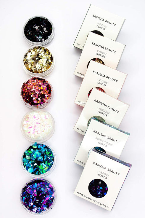 KARIZMA Kiss My Bass! 6X 10g Chunky Face Glitter, Hair, Eye and Body Glitter for Women and Men, Rave Festival