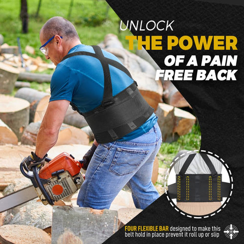 FITTOO Back Brace - Removable Suspenders & Lumbar Pad for Back Pain Relief, Heavy Lifting Support for Men & Women
