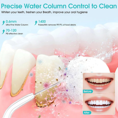 Lunstelia 380ML 8 3 IPX7 Cordless Water Dental Flosser for Teeth Cleaning, Large Water Tank & Jet Tips, Portable Oral