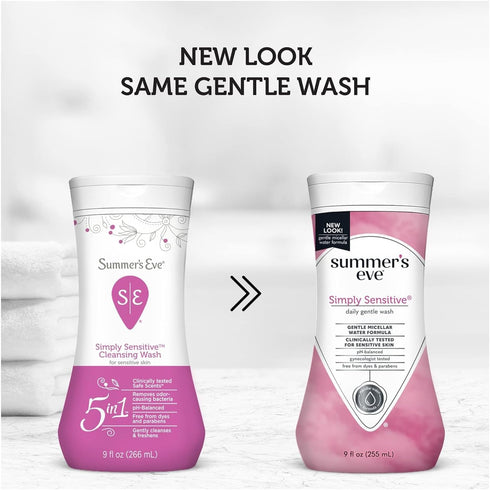 Summers 9 (Pack 8) Eve Simply Sensitive Feminine Cleansing Wash, Daily Gentle Intimate Wash, Removes Odor, pH Balanced