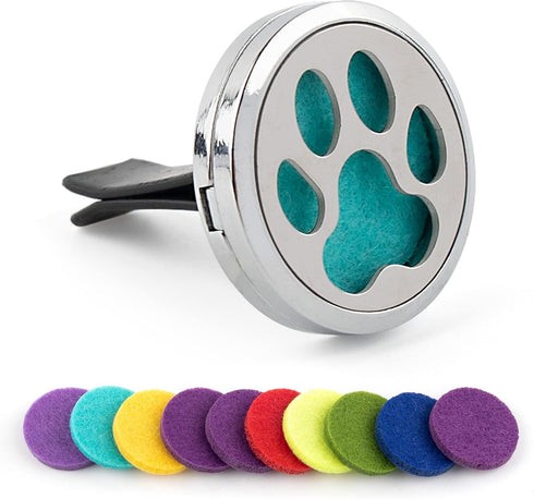 Framendino Dog Paw Print Essential Car Oil Diffuser, Aromatherapy Vent Clip, Stainless Steel Air Freshener Lockets