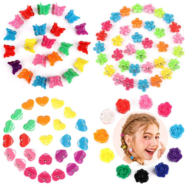 YISSION 200 Pcs Mini Hair Clips, Flower, Butterfly, Heart, Rose Claw Clips, Assorted Color Accessories