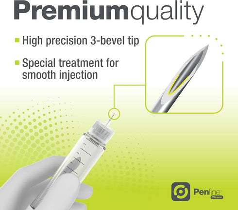 Penfine Classic Pen Needle, 32G x 4mm, 100ct, Swiss Made, Universal Fit