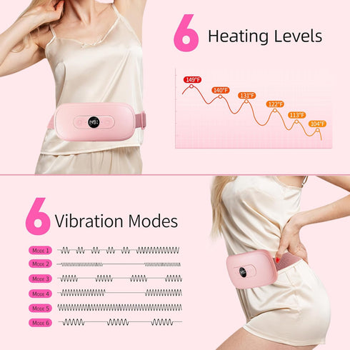 Portable Heating Pad Period Cramps: 30 to 60 Minutes Timer 6 Heat Levels and 6 Vibration Modes Cordless Electric Heating Pad for Back Pain Relief Menstrual Heating Pad FSA HSA Eligible, Pink