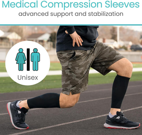Vive Calf Compression Sleeve for Men & Women 20-30mmHg (1 Pair) - Footless Calf Support Socks for Pain Relief