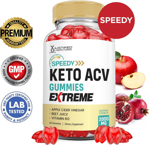 Speedy Keto ACV Gummies - 2000MG Advanced Formula Apple Cider Vinegar with Pomegranate, 60 Vegan Non GMO Gummies