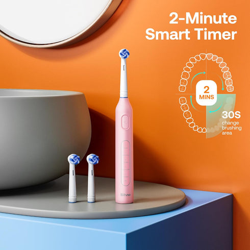 Bitvae R1 Rotating Electric Toothbrush with 8 Brush Heads, 5 Modes, Rechargeable Power Toothbrush, Pink