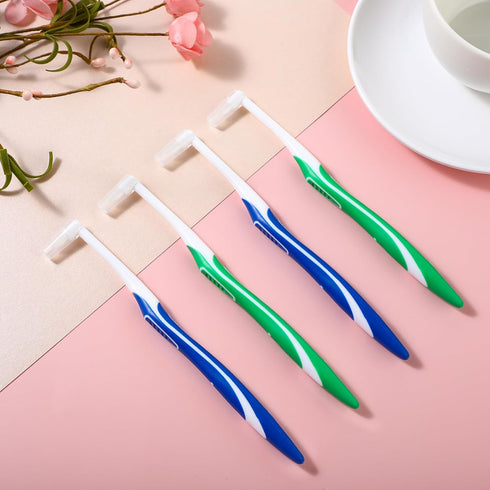4 Pcs Tuft Toothbrush Set, Tufted Brush, Interspace Toothbrushes for Detail Cleaning (2 Blue + 2 Green)
