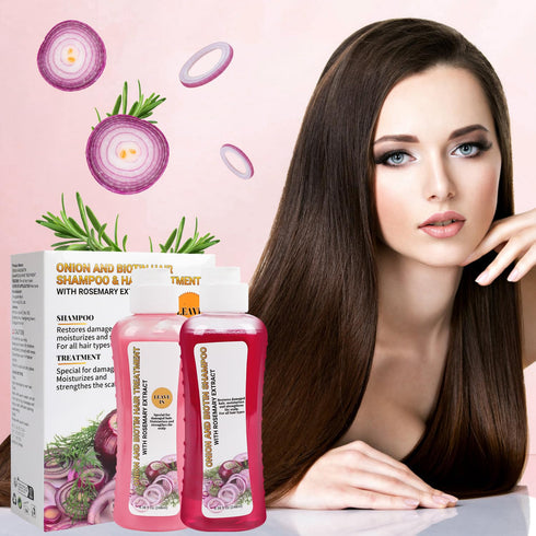 Onion and Biotin Hair Treatment, 2 * 8.38 fl Oz Shampoo and Treatment Set for All Hair Types