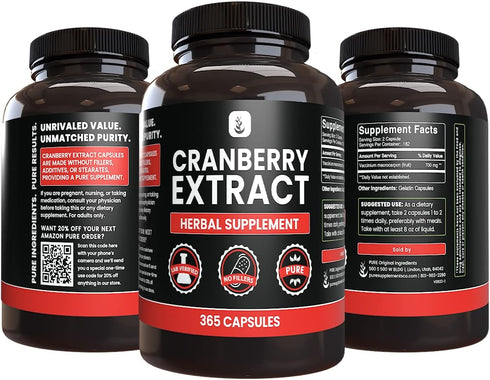 PURE ORIGINAL INGREDIENTS Cranberry Extract (365 Capsules) - No Fillers, Always Pure, Lab Verified