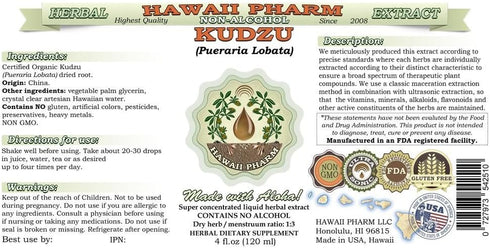Hawaii Pharm Kudzu Alcohol-Free Liquid Extract - 2 oz Organic Herbal Supplement