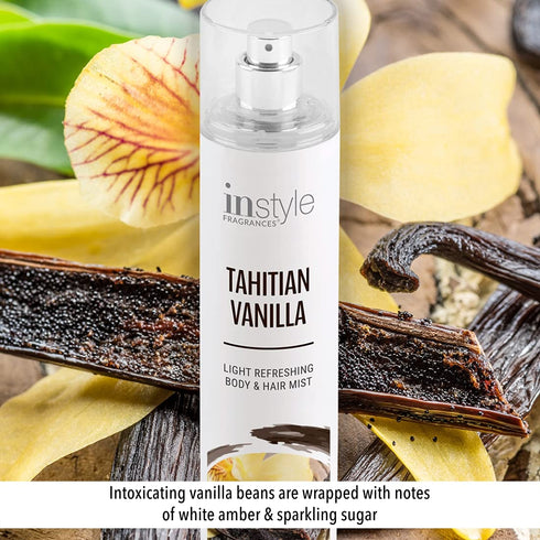 Instyle Fragrances Body & Hair Mist | Tahitian Vanilla Scent, Vegan, Paraben Free, 8 Fl Oz Spray