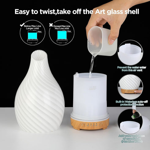 inrorans 160ml Setting &7 Art Glass Essential Oil Diffuser - Ultrasonic Cool Mist Scent Aroma Aromatherapy Diffuser