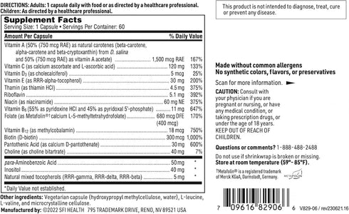 Klaire Labs Multi-Vitamin Complex - Once-Daily Mineral-Free Multivitamin with Metafolin Folate, 60 Capsules