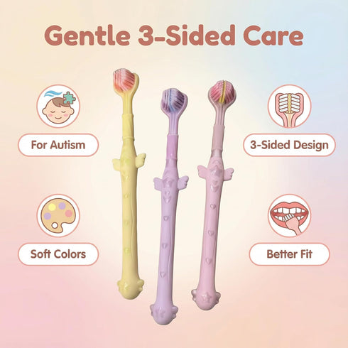 Mluyeri 3-Sided Set, 7.4 Inch, 360 3 Toothbrush Degree Cleaning, Pieces Manual Toothbrushes for Sensory and Autism