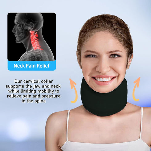 Neck Brace Cervical Collar, Soft Neck Support for Pain Relief, Adjustable for Sleeping, Travelling, Office (Black, L)