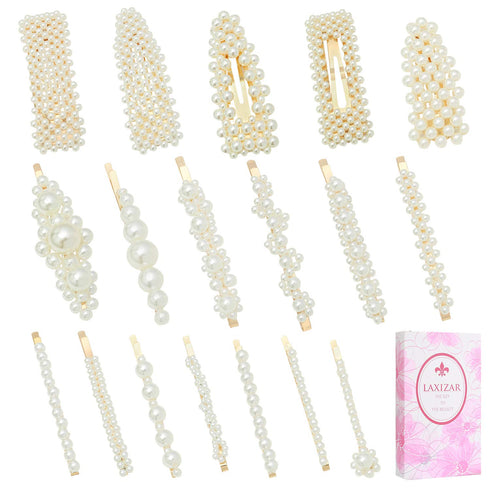 laxizar 18 Pcs Pearl Hair Clips, Large Hair Clips Barrette for Women Girls Fashion Hair Accessories