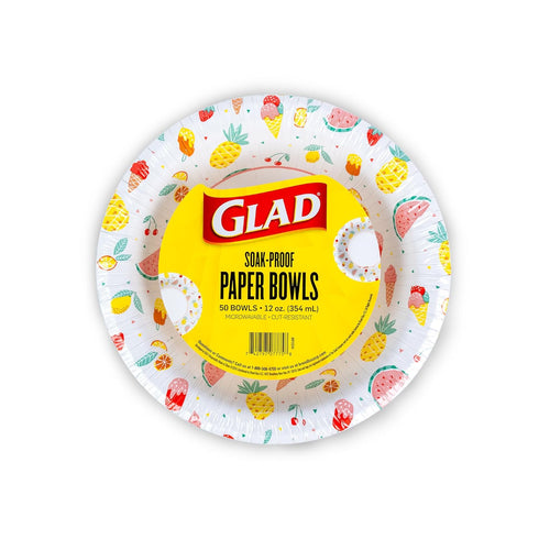Glad Everyday Disposable Paper Bowls, 12 oz, 50 Count, Cut-Resistant Microwavable for Daily Use