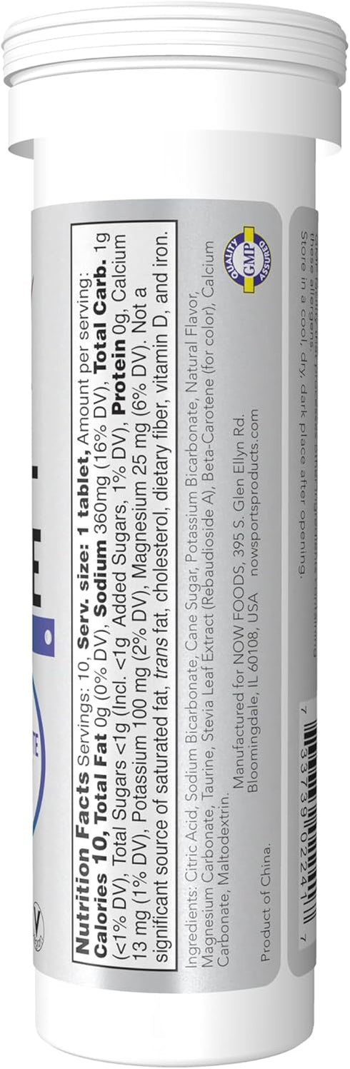 NOW Foods Sports Nutrition - Effervescent Effer-Hydrate Electrolyte Supplement, Lemon Lime, 10 Tablets