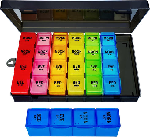 ZVZM Weekly Pill Organizer 4 Times a Day, Large Medicine Organizer, Pill Box