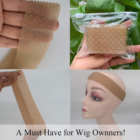 No-Slip Wig Grip Band, Transparent Silicone Adjustable Hair Band for Women, Extra Hold (2 Pack Brown)