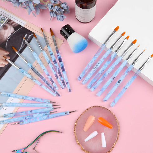 TOROKOM 19Pcs Nail Art Brushes Set, Nail Art Tool for Acrylic Application, Includes Dotting Pens and Gel Brush
