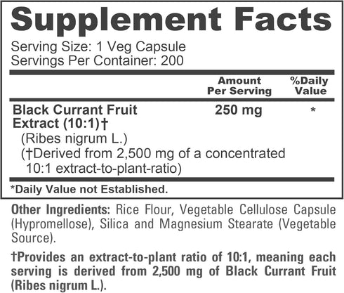 NusaPure Black Currant 10:1 Extract, 250 mg Equivalent to 2,500mg, 200 Vegan Non-GMO Caps