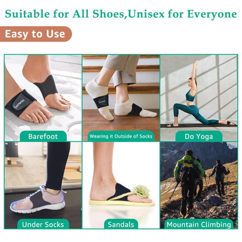 Arch Support Compression Sleeves for Flat Feet, Adjustable Velcro Braces for Pain Relief, Unisex Orthotic Wrap