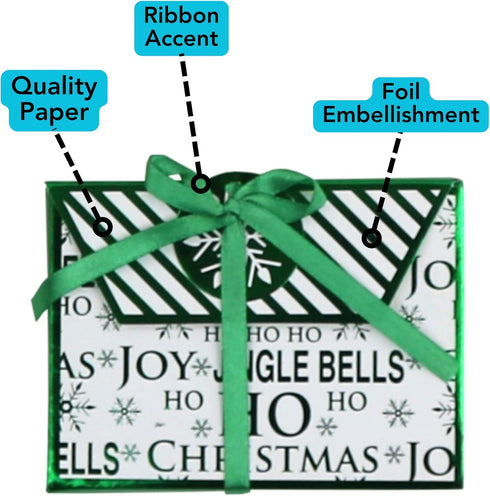 Iconikal Christmas Holiday Foil Embossed Gift Card Holder Boxes with Ribbon, Set of 9