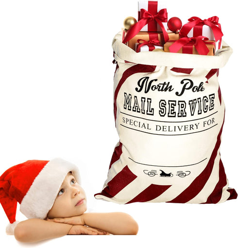 LessMo Christmas Santa Sack, Large Canvas Gift Bag with Drawstring, Reusable Personalized for Xmas Storage