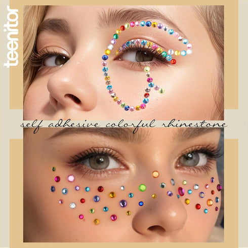 Teenitor Face Gems, Self Adhesive Rhinestone Face Jewels, 650pcs Stick On Gems for Makeup and Body