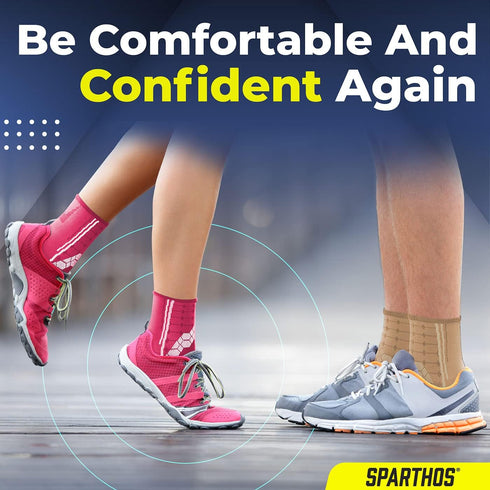 Sparthos Ankle Compression Socks (Pair) - Plantar Fasciitis Brace with Arch Support for Sports and Everyday Wear