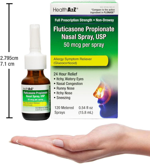 HealthA2Z 24 Relief,120 0.54 oz Fluticasone Propionate Nasal Sprays, Hour Allergy Sprays, fl