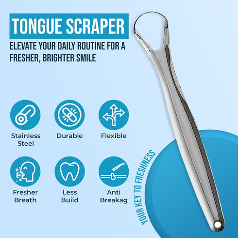 Aaram Tongue Cleaner, Medical Grade Stainless Steel, Hygienic Tongue Scraper for Adults and Kids, Silver