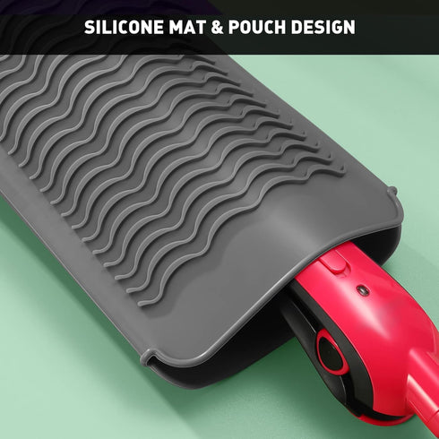 ZAXOP 2 Pack Heat Resistant Silicone Mat Pouch for Flat Iron, Curling Iron, Hot Hair Tools (Grey & Hot Pink)