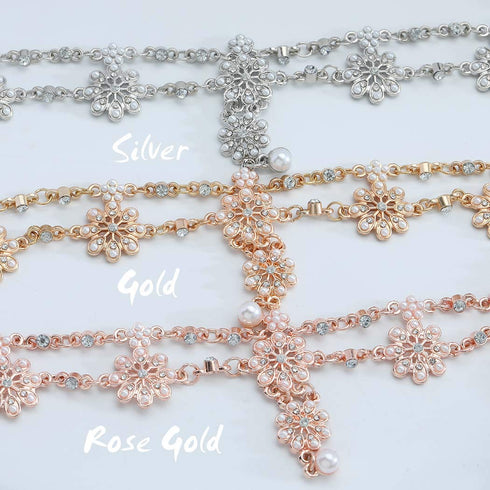 Unsutuo Hair Jewelry Head Chain, Wedding Bohemian Floral Headband Elastic for Women, Silver