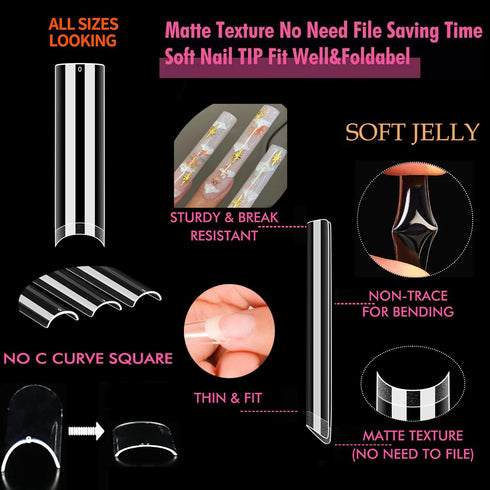 UNA GELLA Nail Tips Square XXL Tips, 120 PCS No C Curve Gel Tips, Extra Long Square Straight Nails