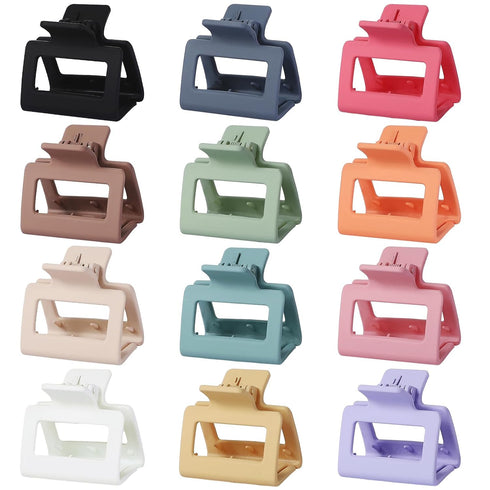 Sisiaipu 2 Inch Medium Hair Claw Clips, 12 Pcs Square Clips for Thin Hair