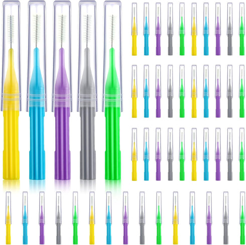 50 Pieces Interdental Brush Toothpick Dental Flossing Head Oral Hygiene Tool (Light Blue, Purple, Yellow, Gray, Light